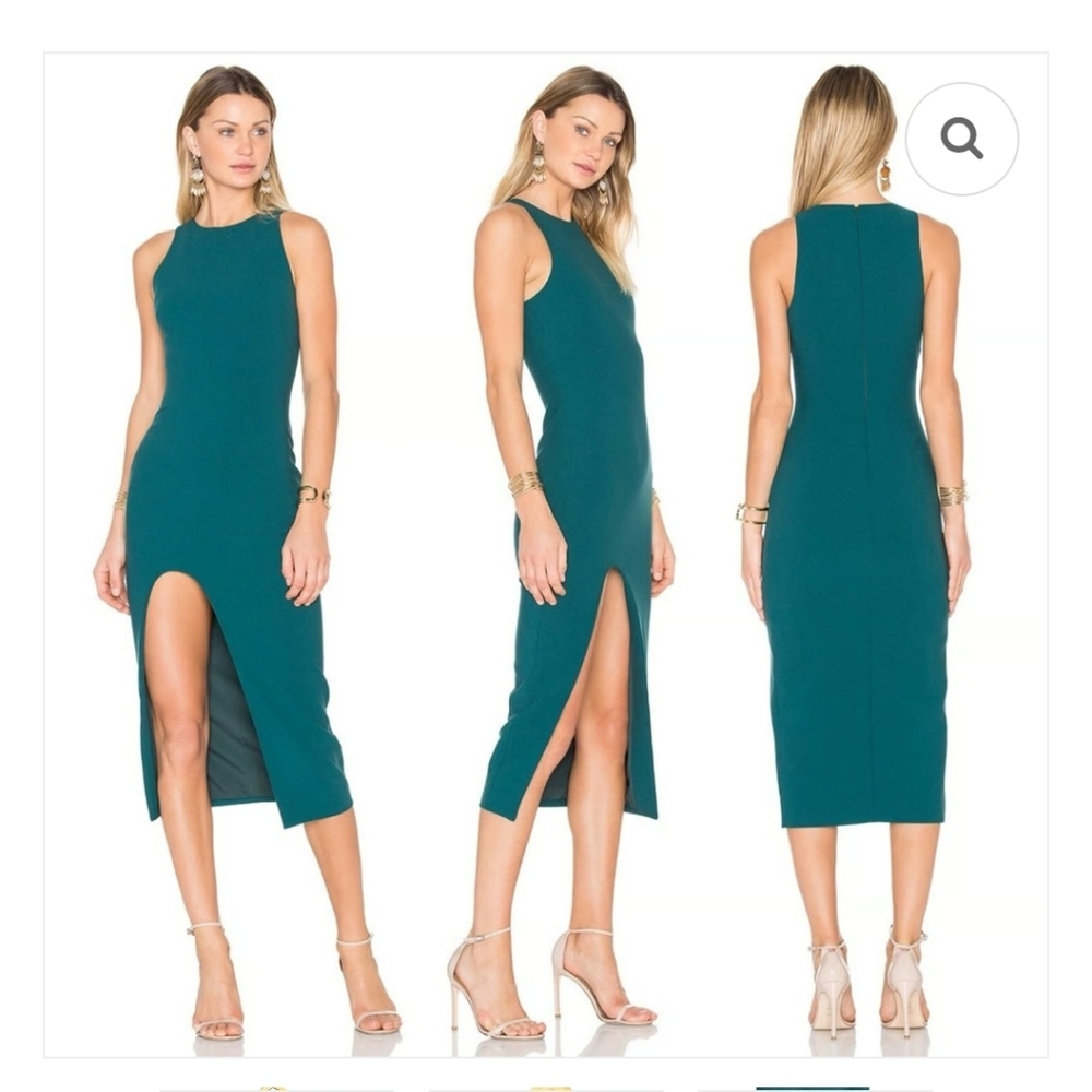 Cinq A Sept Eve Cocktail Evening Midi Sleeveless Slit Lined Dress Everglade Sz 6